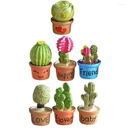 Decorative Flowers 7pcs Car Ornament House Bonsai Pot Decoration Miniature Potted Cactus Prop Microlandscape Layout