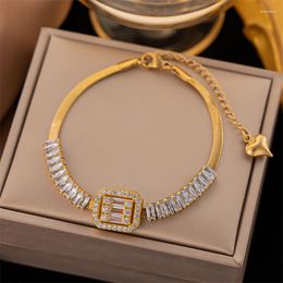 Pendant Necklaces 316L Stainless Steel Fashion Fine Jewellery Dazzling Zircon Crystal Block Charm Chain Choker Bracelets For Women