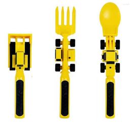 Plates Children's Car Tableware Bulldozer Excavator Shovel Toddler Forks And Spoons Kids Utensils C