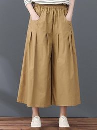 Swimwear 100% Cotton Women Casual Wide Leg Pants New Arrival 2022 Summer Solid Colour Loose Female High Waist Anklelength Pants B1841