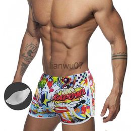 Men's Swimwear With Push Pad Men's Cartoon Printed Swimming Trunks European American Fashion Boxer Swimming Trunks Summer Beach Surf Quick Dry J230707