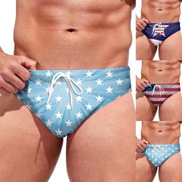 Men's Shorts Male Swim Briefs Swimming Quick Dry Us Flag Print July 4th Summer Board Swimsuit Low Wasit Underwear