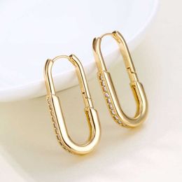 Simple Huggie Hoop Clip On Earring Cute Jewelry Geometric Oval Earrings For Women Girls 18k Real Gold Plated Iced Out Cz Cubic Zirconia Piercing Ear Ring Wholesale