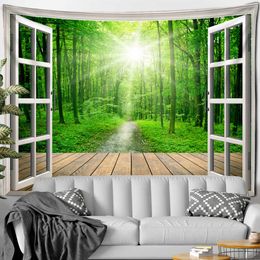 Tapestries Window Beach Sun Forest Painting Tapestry Wall Hanging Home Decor Tapestry