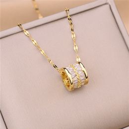 Classic Design Pink Purple Zircon Necklace Gold Plated Stainless Steel Jewelry for Gift