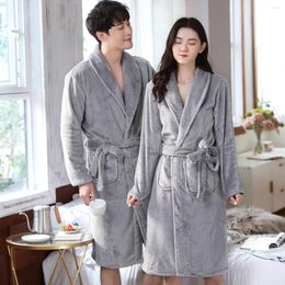 Men's Sleepwear Winter Thick Warm Lovers Kimono Bath Robe Gown Couple Soft Flannel Large Long Nightgown Coral Fleece Bathrobe