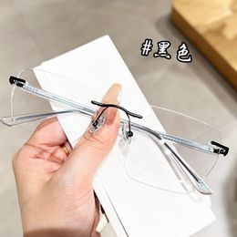 Sunglasses Frames 55mm Ultra Clear Alloy Frameless Square Eyeglass Frame For Men And Women Anti Blue Prescription 58022