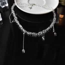 Chains Transparent Crystal Beads Clavicle Choker Delicate Sweet Tassel Necklace Collar For Women Egirl Party Wedding Jewelry