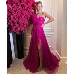 Party Dresses ANGELSBRIDEP One Shoulder Evening Prom A Line Tulle Sweetheart Formal Robe High Slit Corset Simple Long Gowns