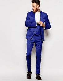 Men's Suits Two Buttons Groomsmen Notch Lapel Groom Tuxedos Royal Blue Men Wedding Man Blazer (Jacket Pants Tie Vest) B982