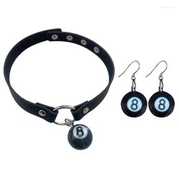 Choker E0BE Round Ball Chain Collar Necklace Billiards Black Eight Fashion Jewellery Punk Hip Hop Dangle Earrings Friend Gift