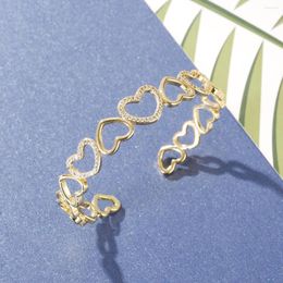Bangle Romantic Heart Bracelets Gold Color Bracelet For Women Classic Copper Cubic Zirconia Party Gift Wedding Jewelry
