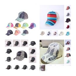 Party Hats Criss Cross Woman Embroidered Washed Mesh Baseball Caps 54 Styles Sunflower Leopard Messy Bun Tie-Dye Trucker Hat Sea Dro Dhrdv