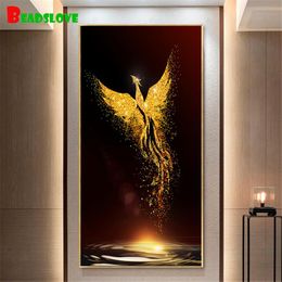 Cross-Stitch Golden Phoenix Diamond Painting for Living Room Decorative Pictures Animals Painting Diamond Embroidery Full Square Round,