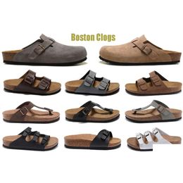 Sandals Designer Summer Boston Clogs Cork Platform Slippers Fashion Leather Casual Shoes Women Men Outdoor Flat Sliders Luxury Slide Dhmsw