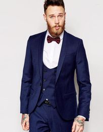 Men's Suits Centre Vent Groomsmen Shawl Lapel Groom Tuxedos Navy Blue Men Slim Fit Wedding Man Blazer (Jacket Pants Vest Tie) C53