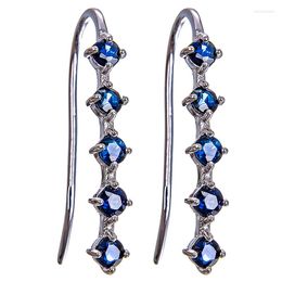 Stud Earrings Solid 925 Sterling Silver Created Sapphire3mm 3mm Cubic Zirconia Fine Jewellery For Women