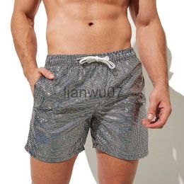 Men's Swimwear Men Board Shorts Trunks Sequined Bling Swimming Pants Pocket Casual Fitness Sweatpants Shiny Shorts Swimwear Bikini Pantalones J230707