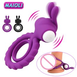 Adult Toys Soft Silicone Dual Vibrating Cock Ring Dick Penis Cockring Sex for Men Couples Enhancing Harder Erection 230706
