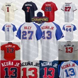 Baseball Jerseys Top Quality 2023 28 Matt Olson Freddie Freeman Dansby Swanson 10 Jones 13 Ronald Acuna Jr. Ozzie Albies Mike Soroka 27 Riley