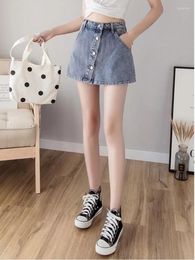 Women's Shorts Denim Skirt Women 2023 Summer Korean Version High-waisted Breasted A-line All-match Loose Wide-leg Culottes