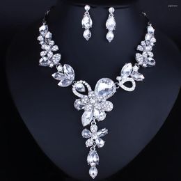 Necklace Earrings Set Fashion African Jewellery Exquisite Crystal Rhinestones Flower And Wedding Sets For Bridal