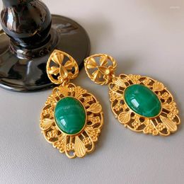 Dangle Earrings French Court Vintage Heart-shaped Glazed Women's Golden Plant Exaggeration Party Banquet Jewellery