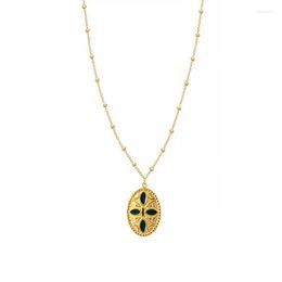 Pendant Necklaces Enamel Oval Coin Necklace For Women Stainless Steel Cross Disc Vintage Dainty Elegant Trendy 2023