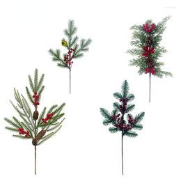 Decorative Flowers Artificial Plant Plastic Pine Needle Branch Ornaments Christmas Party Atmosphere Colorful Ball Fruit Simulated Plants