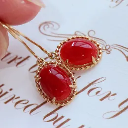 23070505 Diamondbox CORAL Jewellery earrings ear studs oval vintage style 1.75CT RED pendant au750 18k YELLOW gold AKA JAPAN OXBLOOD vintage ethnic queen elegant