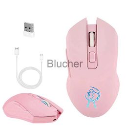 Mice Wireless Backlit Pink Gaming Mouse Optical Rechargeable Ergonomic Sailor Moon Colorful Mause Girl Women Silent Mice 3200DPI x0706