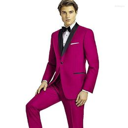 Men's Suits Custom Made Groomsmen Pink Groom Tuxedos Shawl Black Lapel Men Wedding Man Blazer ( Jacket Pants Vest Tie ) C471