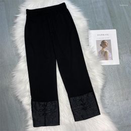 Women's Pants Summer Fashion Calf Length Black Slim Leggings For Women Lace Trim Skinny Trousers Polainas De Verano