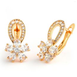 Stud Earrings Hanreshe 585 Rose Gold Colour Zircon Mini Green White Crystal Statement Flower Fashion Jewellery Woman Gift