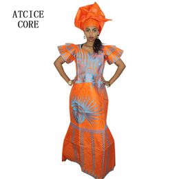 African Ethnic Clothing Women's Dresses BAZIN RICHE Embroidered Design Dress Long219x