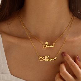 Pendant Necklaces Vnox Personalised Double Names for Women Men Customised Letter Crown Collar Jewellery Couple Sisters BFF Gifts 230707