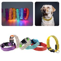 Dog Collars Adjustable Dogs LED Pet Supplies Nylon Puppy Leopard Collar Belt Outdoor Night Safety Luminous Glow Pets Cat