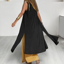 Women's Vests Women Cardigan Jacket Mid-calf Length Lady Summer Long Coat Open Stitch Split Hem Loose Sleeveless