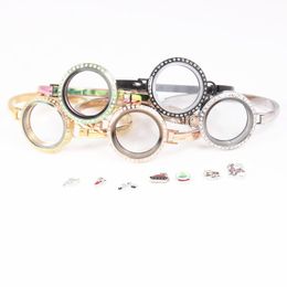 Bangle Mix Colour 30mm 316l Stainless Steel Screw Floating Locket Bangle 7/8 Inch Crystals Floating Charms Memory Locket Bracelet