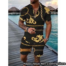 Mens Tracksuits Luxury Chain Polo Set Men Summer Fashion Tracksuit Casual HighEnd Shirt Shorts Suit Vintage Vacation Outfit Male Clothing 230706