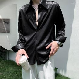 Men's Casual Shirts Spring Summer Black Bright Shirt Men Fashion Society Mens Dress Korean Loose Long Sleeved Formal M-2XL