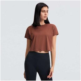 Yoga Outfit Women Outfits Shirts Lu-27 Short Sleeve Sports Wear Crop Top Outdoor Fitness Running Dry Fit High Elastic Workout Gym T- Dhwo0