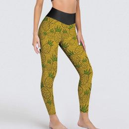 Active Pants Cute Pineapple Leggings Tropical Fruit Print Sexy Yoga Casual Stretchy Leggins Female Gym Sport Legging