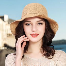 Wide Brim Hats Lady Raffia Straw Hat Fashion Uv Protect Beach Sun Cap Foldable Ladies Floppy Woman Summer B-7850