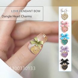 Nail Art Decorations Grace Young Princess Bow Charm Dangle Heart Pendants Nail Decors Bow Tie Pixie Diamond Inlay Pink Alloy Nail Accessory Jewellery 230706
