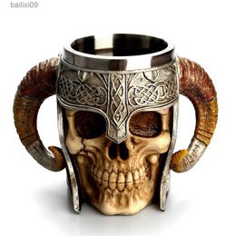 Wine Glasses Double handle claw cup 304 stainless steel skull Mug resin Coffee cup new product T230707