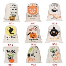 ホットハロウィーンキャンディーバッグギフトサックトリートまたはトリックカボチャプリントキャンバスビッグバッグハロウィーンクリスマスパーティーフェスティバルドローストリングバッグ