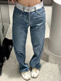 Designer-Damen-Jeans mit Buchstaben-Band, hoher Taille und geradem Bein, weiblich, Frühling/Sommer