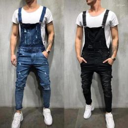 Men's Jeans Overalls Ruffled Ripped Button Fashion Men Casual Jumpsuit Wear Hole Denim For Man
