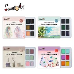 Painting Pens SeamiArt 12Color SkinOceanCandyMorandi Solid Watercolor Set Simple Package for Art Supplies 230706